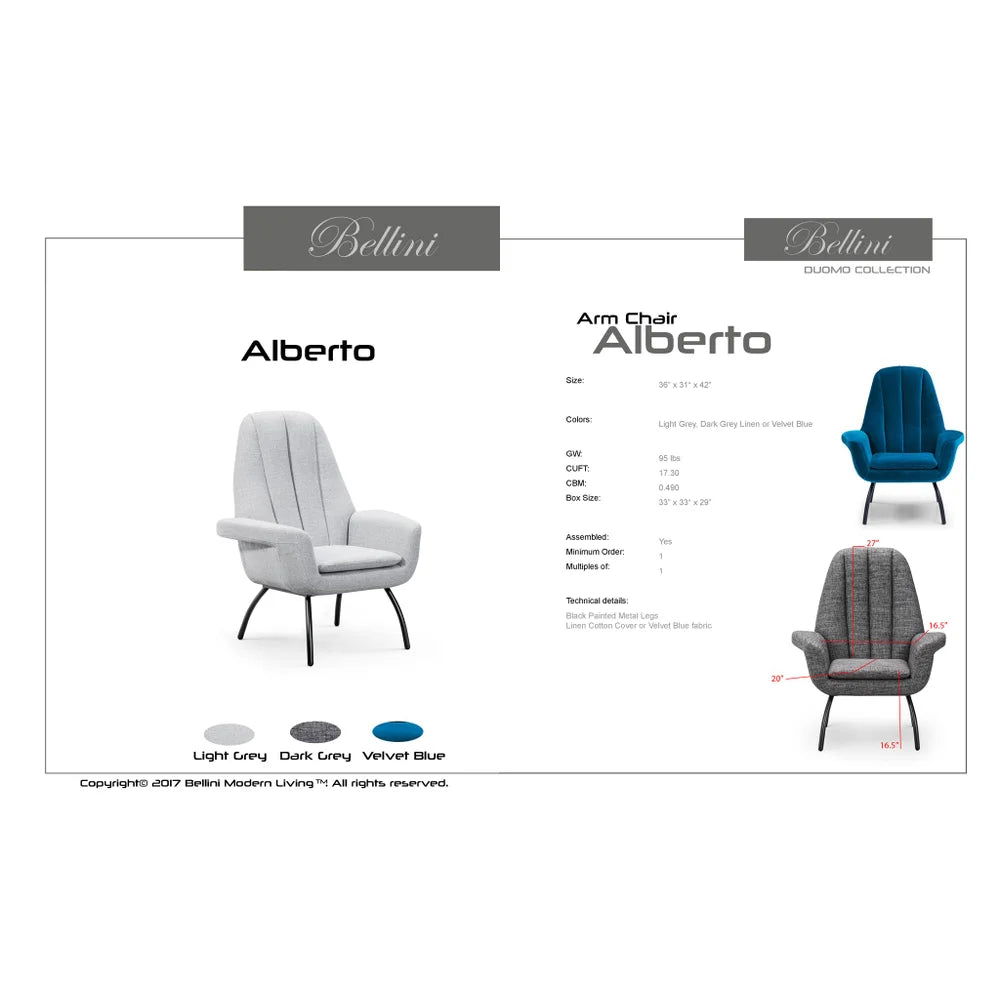 Bellini Modern Living Alberto Accent Chair Blue Alberto BLU