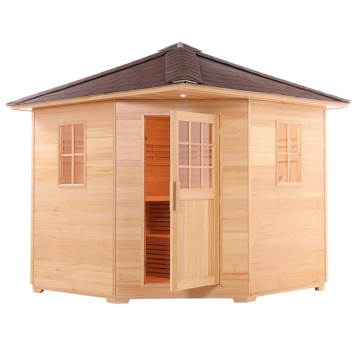 ALEKO Canadian Hemlock Wet Dry 8 Outdoor 8 Person Sauna with Asphalt Roof With Heater - SKD8HEM-AP