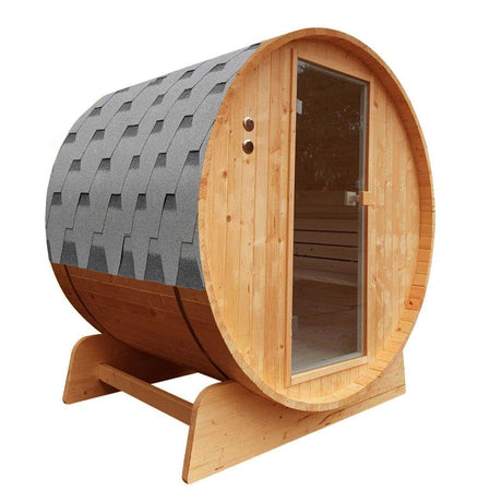 ALEKO Outdoor Rustic 8 Person Cedar Barrel Steam Sauna With Bitumen Shingle Roofing - SBRCE8DART-AP