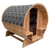 ALEKO Outdoor Rustic Cedar 4 Person Barrel Steam Sauna With Heater - Front Porch Canopy  -SB4CED-AP