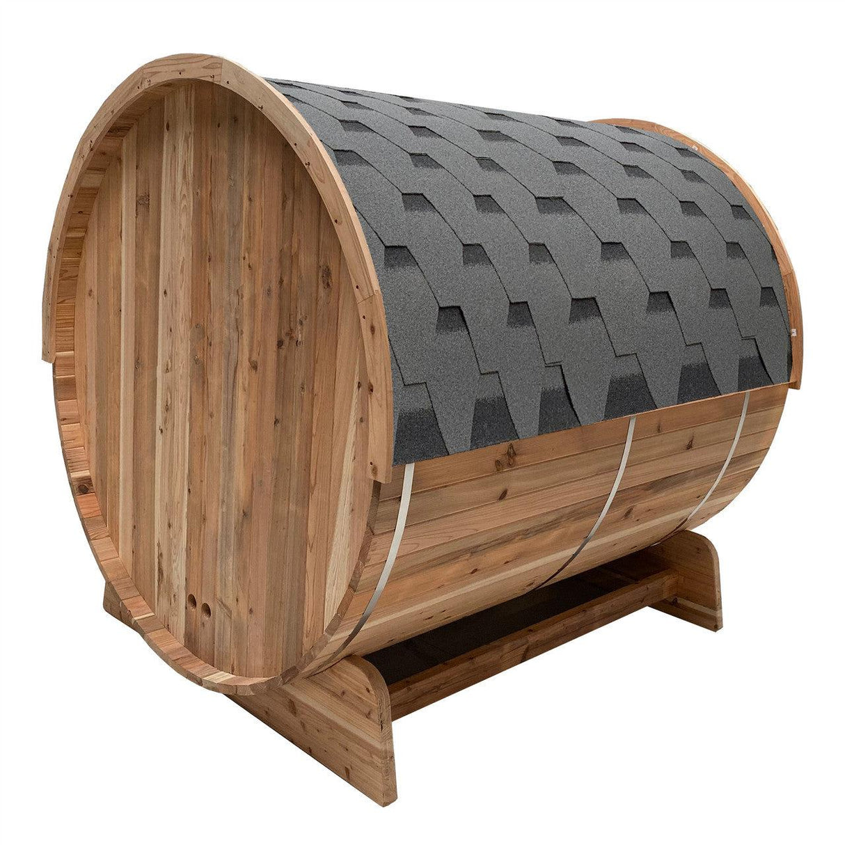 ALEKO Outdoor Rustic Cedar 4 Person Barrel Steam Sauna With Heater - Front Porch Canopy  -SB4CED-AP