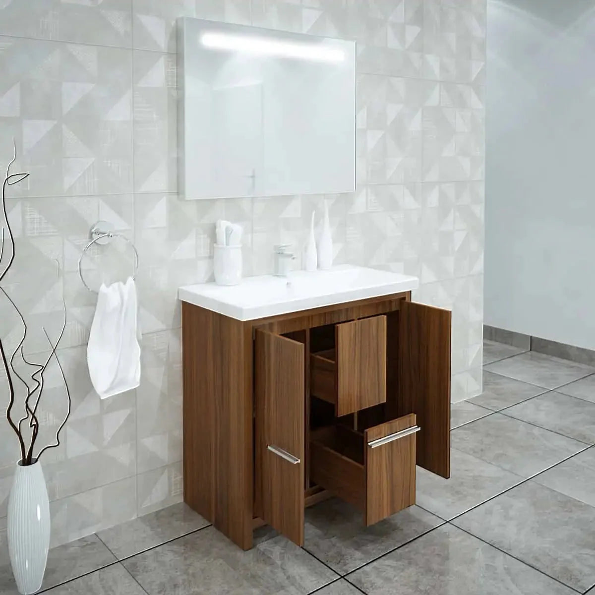 Casa Mare Alessio 32" Bathroom Vanity and Ceramic Sink Combo with LED Mirror