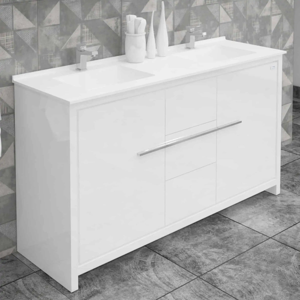 Casa Mare Alessio 60" Bathroom Vanity and Ceramic Sink Combo with LED Mirror