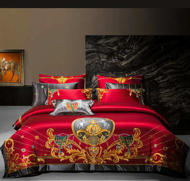 Niki Red Egyptian Cotton Embroidered Duvet Cover Set Duvet Cover Set - Venetto Design Queen | 4 Pieces Venettodesign.com