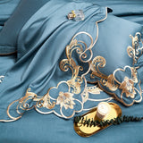 Miriam Blue Embroidered Cotton Duvet Cover Set