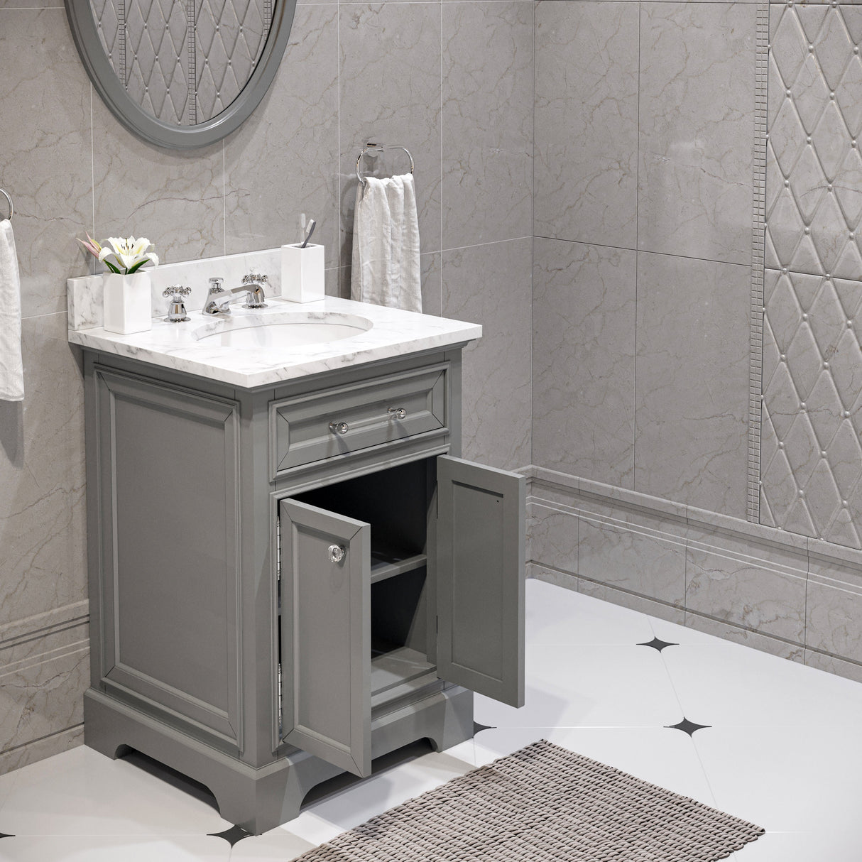 WATER CREATION 24 Inch Cashmere Grey Single Sink Bathroom Vanity From The Derby Collection