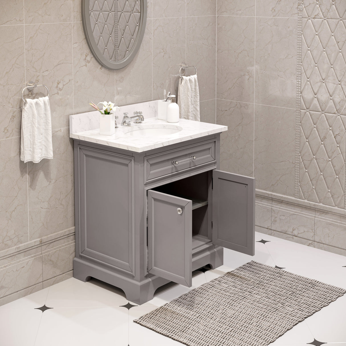 WATER CREATION 30 Inch Cashmere Grey Single Sink Bathroom Vanity From The Derby Collection