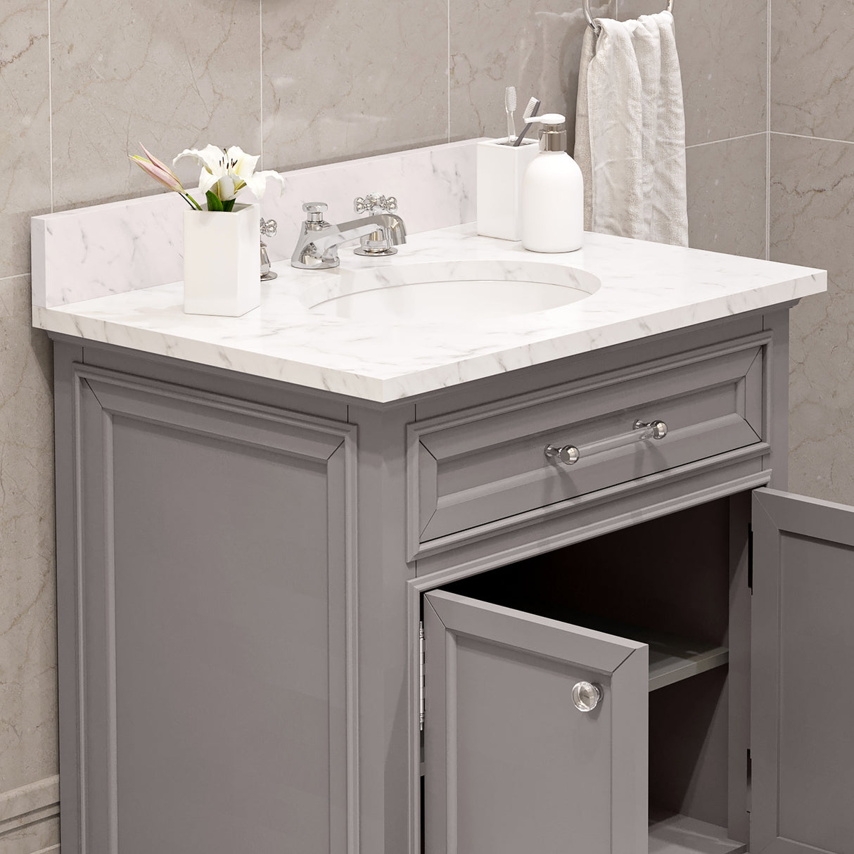 WATER CREATION 30 Inch Cashmere Grey Single Sink Bathroom Vanity From The Derby Collection