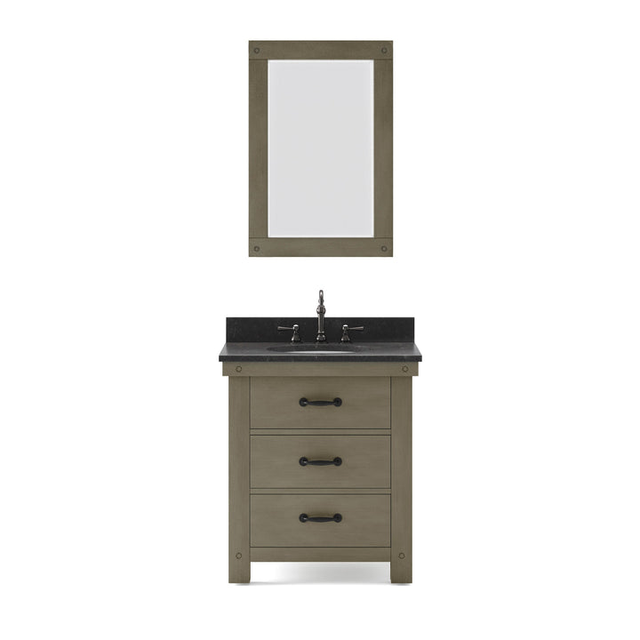 Water Creation Bathroom Vanity Vanity and Mirror WATER CREATION 30 Inch Grizzle Grey Single Sink Bathroom Vanity With Blue Limestone Counter Top From The ABERDEEN Collection