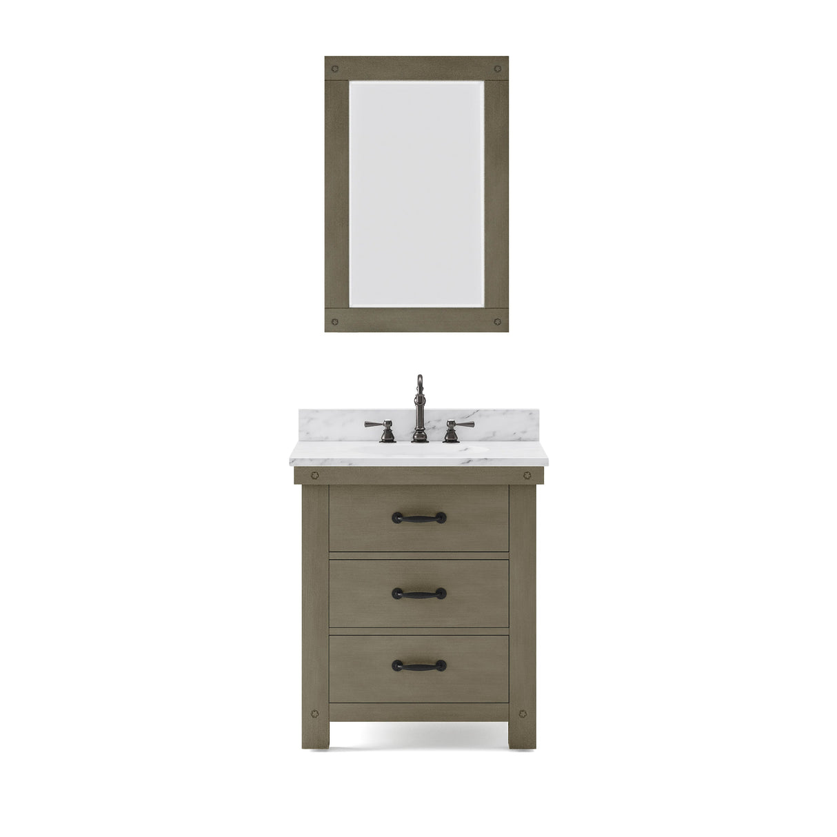 Water Creation Bathroom Vanity Vanity and Mirror WATER CREATION 30 Inch Grizzle Grey Single Sink Bathroom Vanity With Carrara White Marble Counter Top From The ABERDEEN Collection