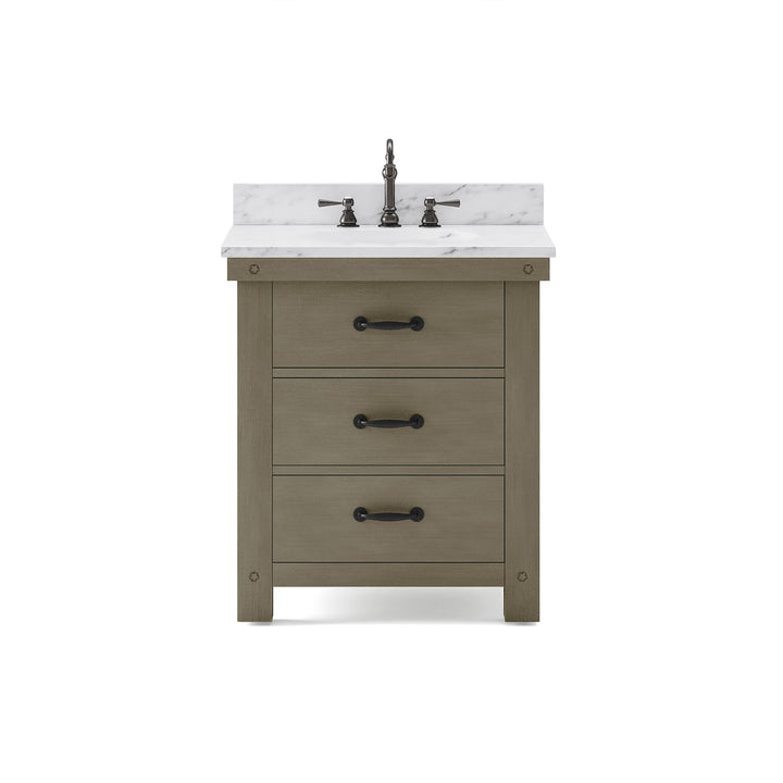Water Creation Bathroom Vanity Vanity Only WATER CREATION 30 Inch Grizzle Grey Single Sink Bathroom Vanity With Carrara White Marble Counter Top From The ABERDEEN Collection