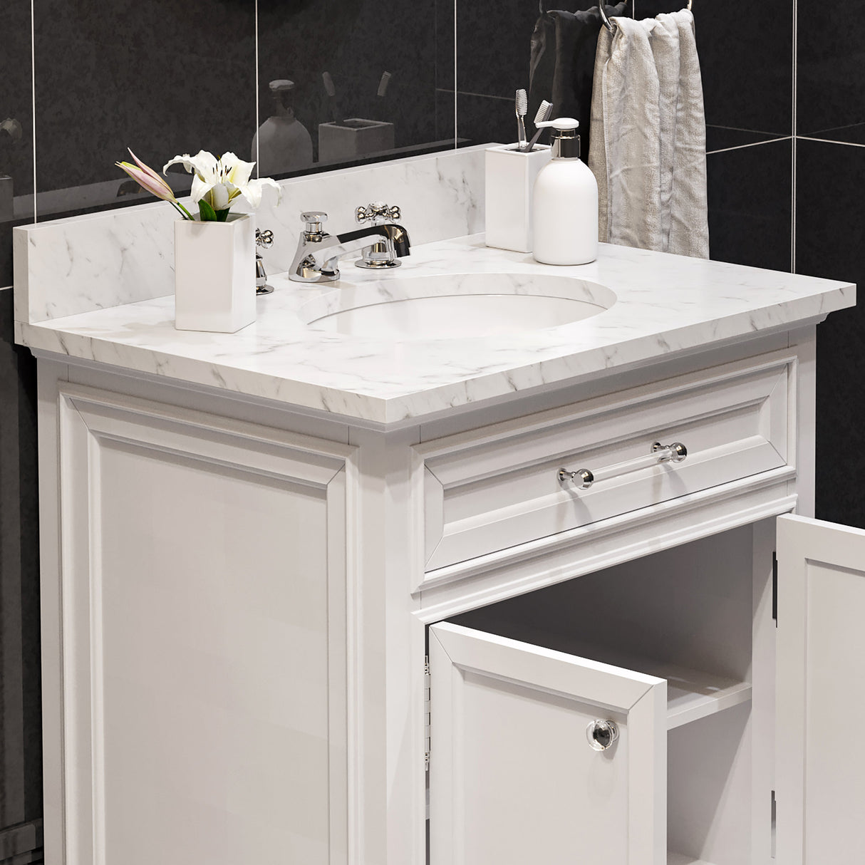 WATER CREATION 30 Inch Pure White Single Sink Bathroom Vanity From The Derby Collection