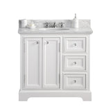 WATER CREATION 36 Inch Wide Pure White Single Sink Carrara Marble Bathroom Vanity From The Derby Collection