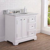 WATER CREATION 36 Inch Wide Pure White Single Sink Carrara Marble Bathroom Vanity From The Derby Collection