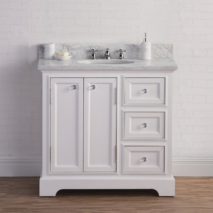 Water Creation Bathroom Vanity Vanity Only WATER CREATION 36 Inch Wide Pure White Single Sink Carrara Marble Bathroom Vanity From The Derby Collection