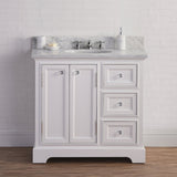 Water Creation Bathroom Vanity Vanity Only WATER CREATION 36 Inch Wide Pure White Single Sink Carrara Marble Bathroom Vanity From The Derby Collection