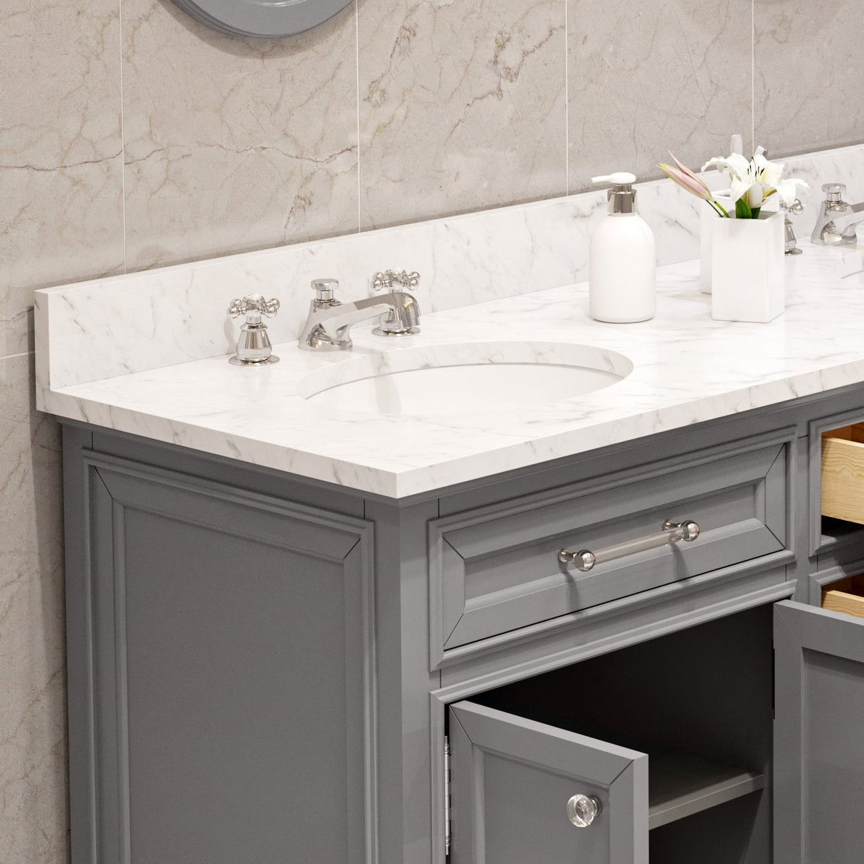 WATER CREATION 60 Inch Cashmere Grey Double Sink Bathroom Vanity From The Derby Collection