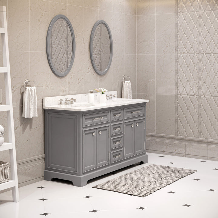 Water Creation Bathroom Vanity Vanity and Faucet and Mirror WATER CREATION 60 Inch Cashmere Grey Double Sink Bathroom Vanity From The Derby Collection