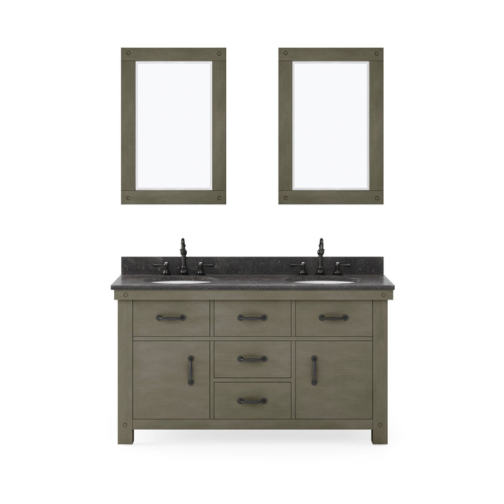 Water Creation Bathroom Vanity Vanity and Mirror WATER CREATION 60 Inch Grizzle Grey Double Sink Bathroom Vanity With Blue Limestone Counter Top From The ABERDEEN Collection