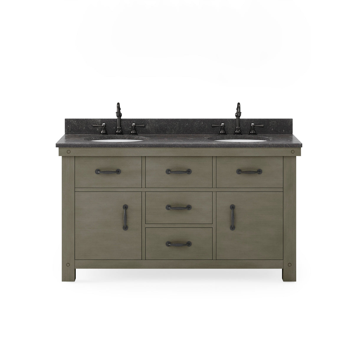 Water Creation Bathroom Vanity Vanity Only WATER CREATION 60 Inch Grizzle Grey Double Sink Bathroom Vanity With Blue Limestone Counter Top From The ABERDEEN Collection