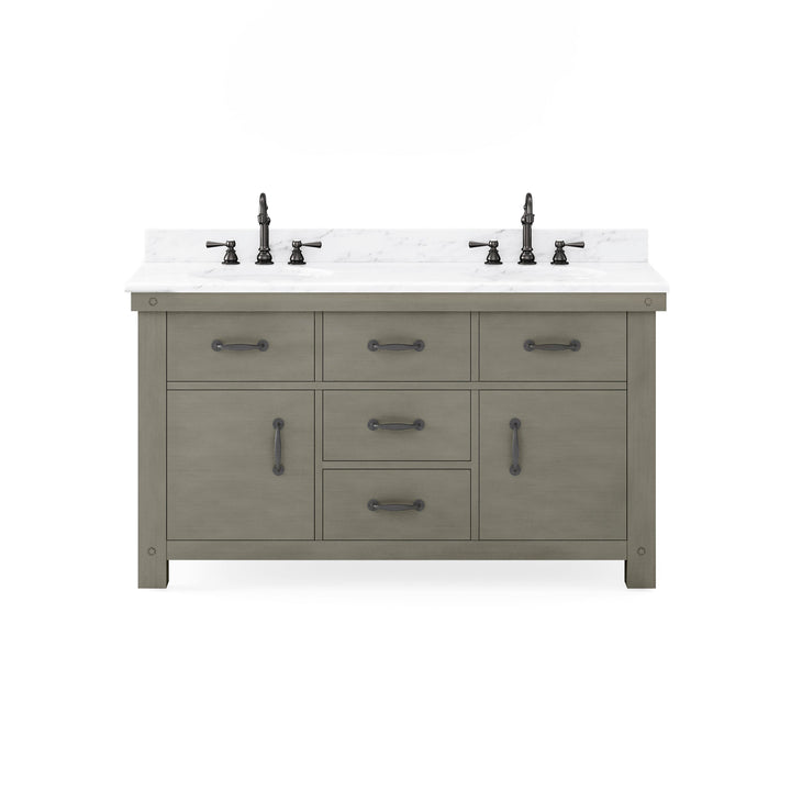 Water Creation Bathroom Vanity Vanity Only WATER CREATION 60 Inch Grizzle Grey Double Sink Bathroom Vanity With Carrara White Marble Counter Top From The ABERDEEN Collection