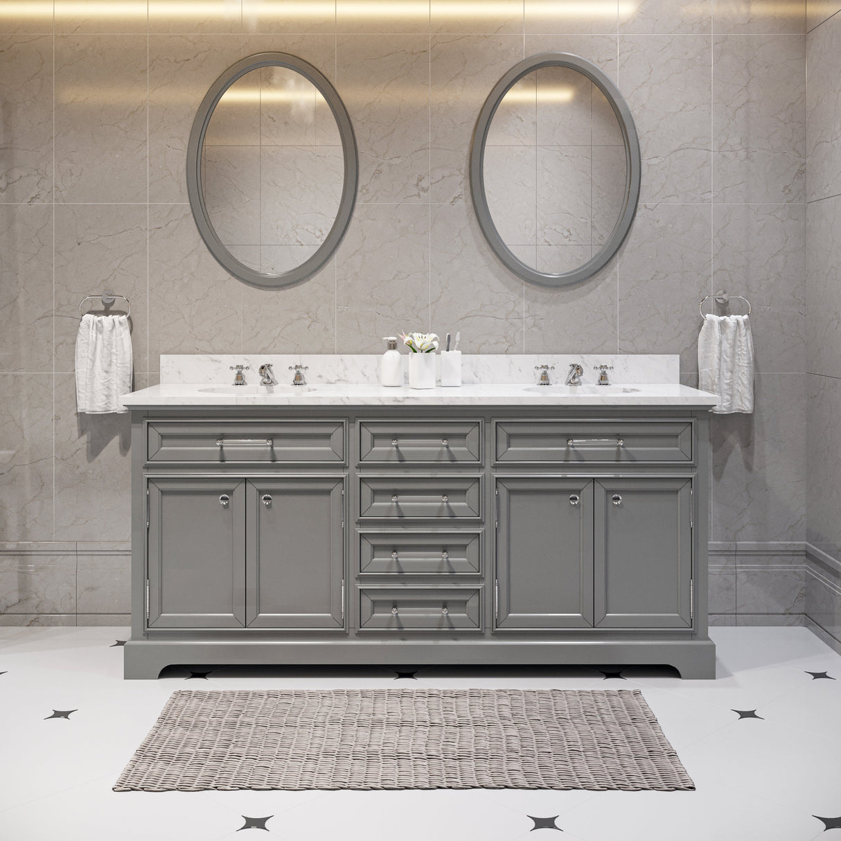 WATER CREATION 72 Inch Cashmere Grey Double Sink Bathroom Vanity From The Derby Collection