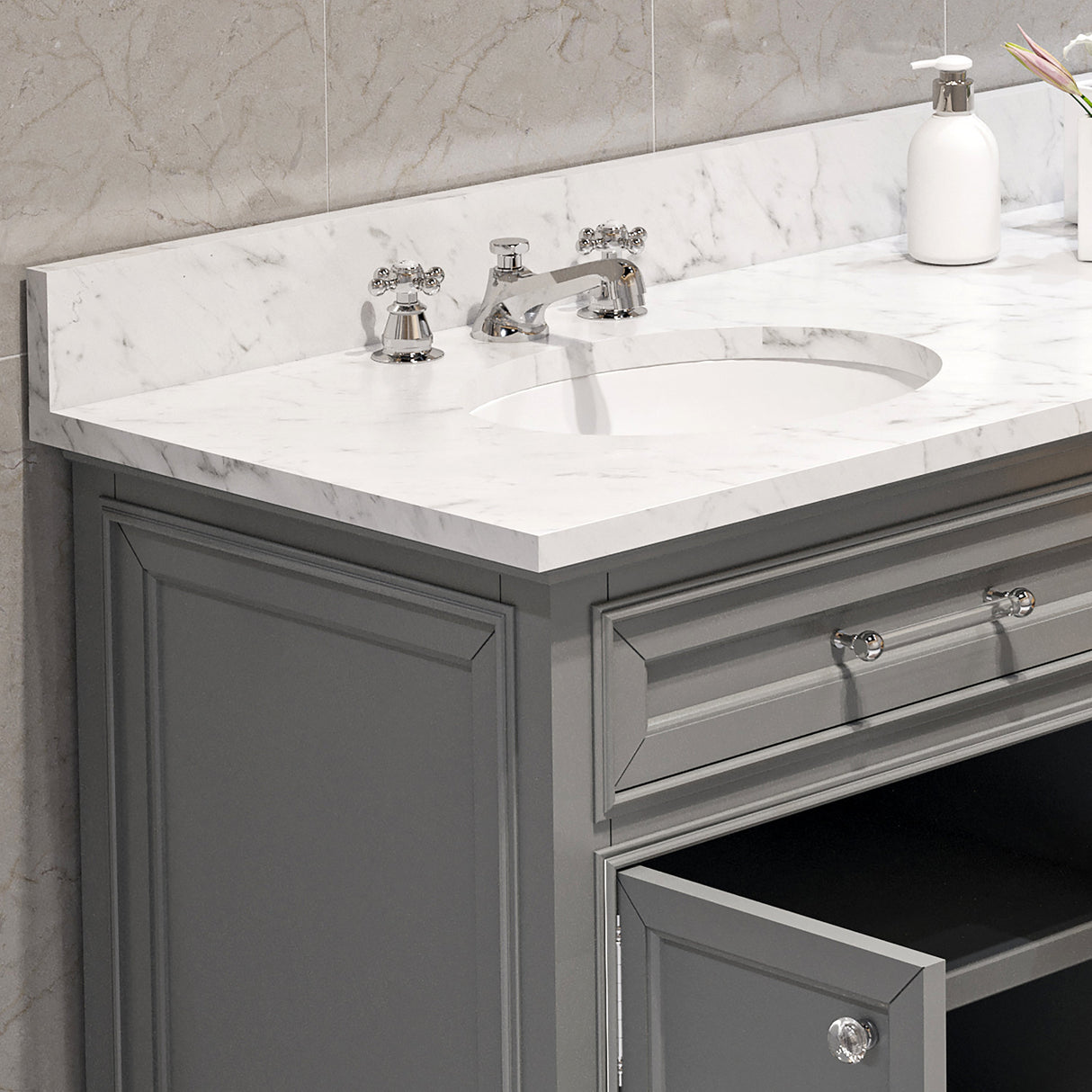 WATER CREATION 72 Inch Cashmere Grey Double Sink Bathroom Vanity From The Derby Collection