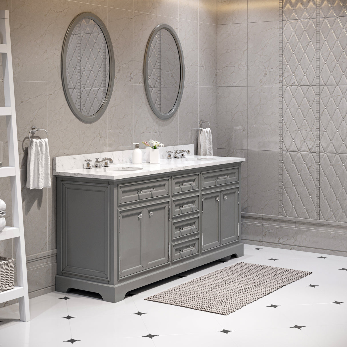 Water Creation Bathroom Vanity Vanity and Faucet and Mirror WATER CREATION 72 Inch Cashmere Grey Double Sink Bathroom Vanity From The Derby Collection