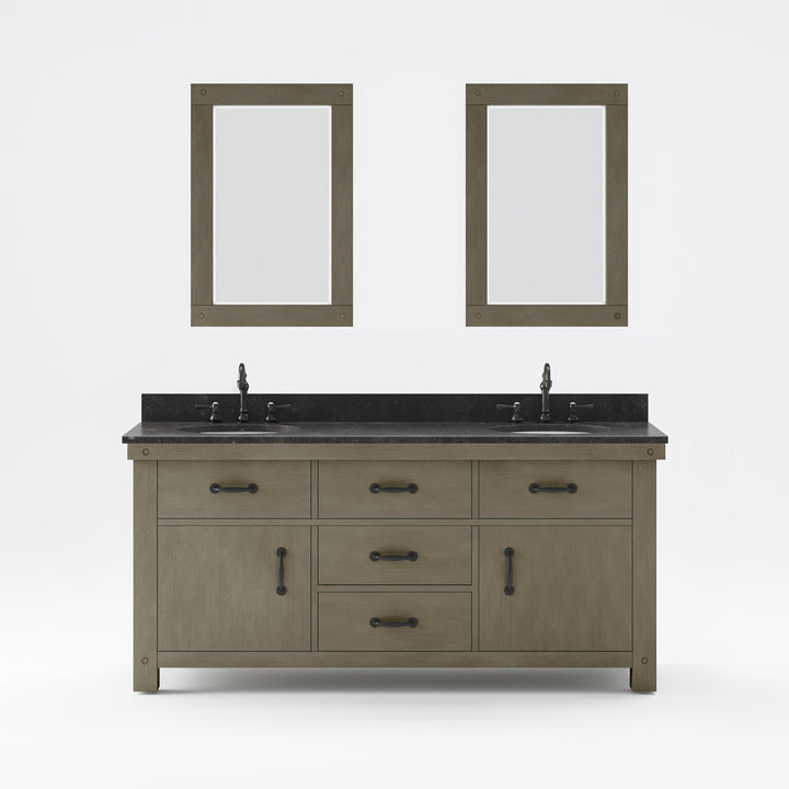 Water Creation Bathroom Vanity Vanity and Mirror WATER CREATION 72 Inch Grizzle Grey Double Sink Bathroom Vanity With Blue Limestone Counter Top From The ABERDEEN Collection