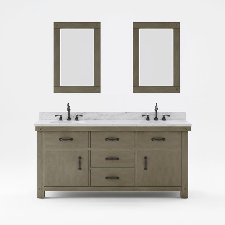 Water Creation Bathroom Vanity Vanity and Mirror WATER CREATION 72 Inch Grizzle Grey Double Sink Bathroom Vanity With Carrara White Marble Counter Top From The ABERDEEN Collection