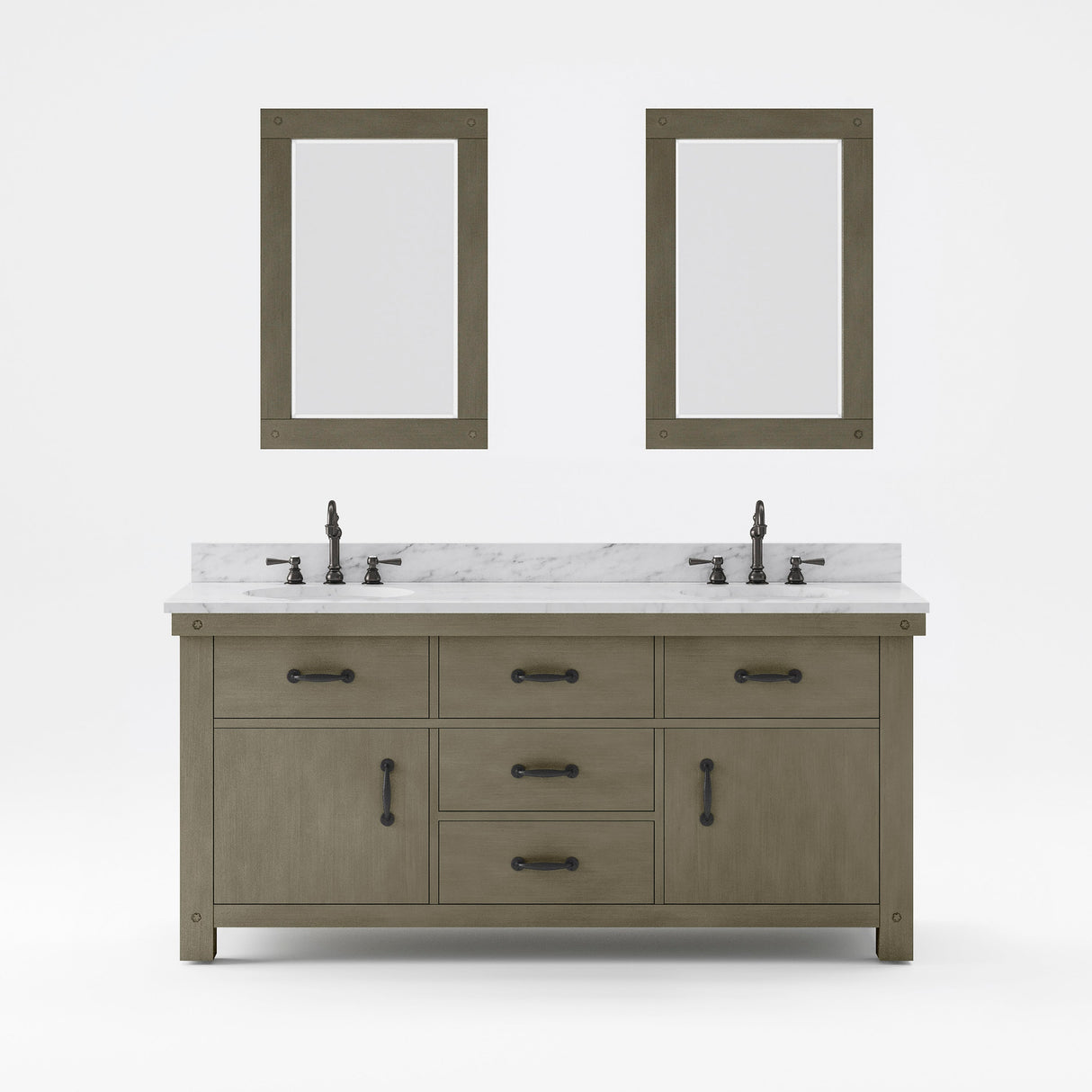 Water Creation Bathroom Vanity Vanity and Mirror WATER CREATION 72 Inch Grizzle Grey Double Sink Bathroom Vanity With Carrara White Marble Counter Top From The ABERDEEN Collection