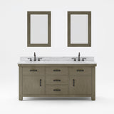 Water Creation Bathroom Vanity Vanity and Mirror WATER CREATION 72 Inch Grizzle Grey Double Sink Bathroom Vanity With Carrara White Marble Counter Top From The ABERDEEN Collection