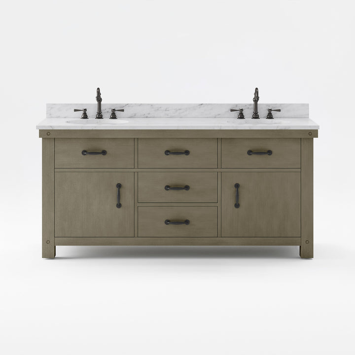 Water Creation Bathroom Vanity Vanity Only WATER CREATION 72 Inch Grizzle Grey Double Sink Bathroom Vanity With Carrara White Marble Counter Top From The ABERDEEN Collection