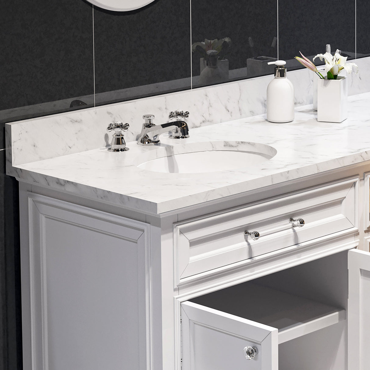 WATER CREATION 72 Inch Pure White Double Sink Bathroom Vanity From The Derby Collection