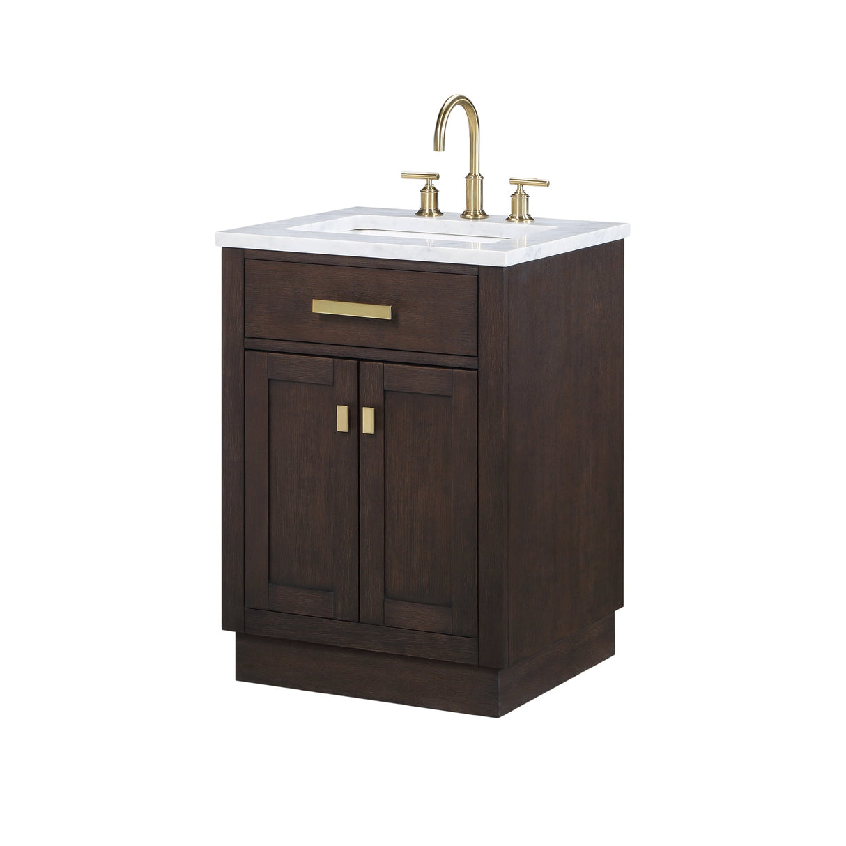 WATER CREATION Chestnut 24 In. Single Sink Carrara White Marble Countertop Vanity In Brown Oak