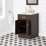 WATER CREATION Chestnut 24 In. Single Sink Carrara White Marble Countertop Vanity In Brown Oak