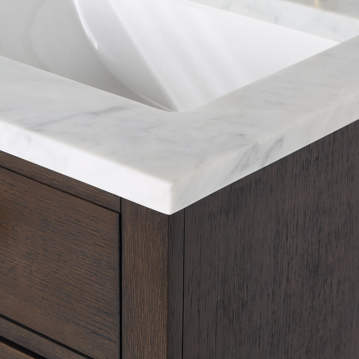 WATER CREATION Chestnut 24 In. Single Sink Carrara White Marble Countertop Vanity In Brown Oak