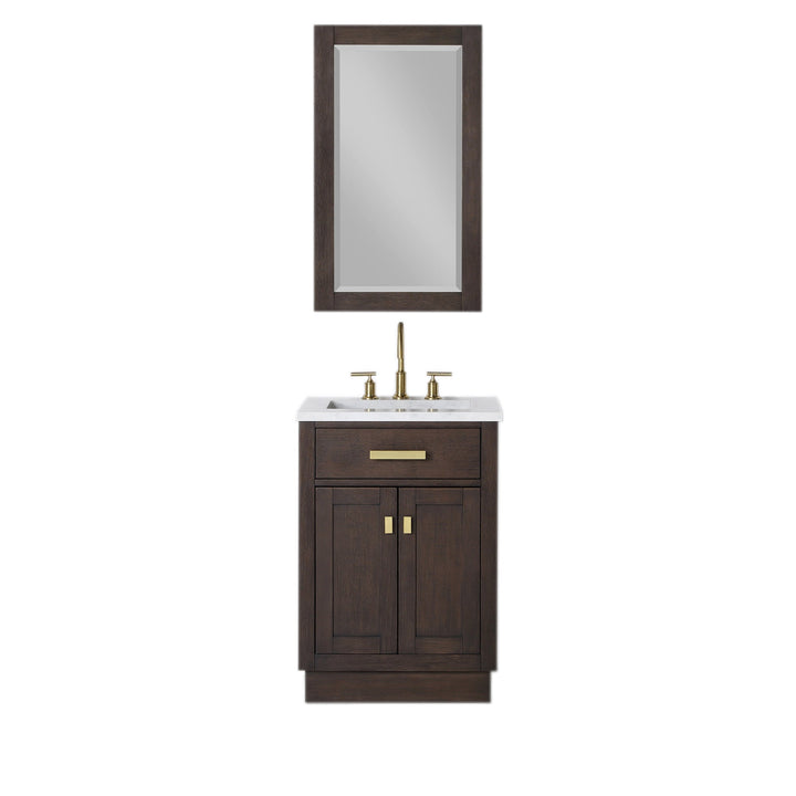 Water Creation Bathroom Vanity Vanity and Mirror WATER CREATION Chestnut 24 In. Single Sink Carrara White Marble Countertop Vanity In Brown Oak