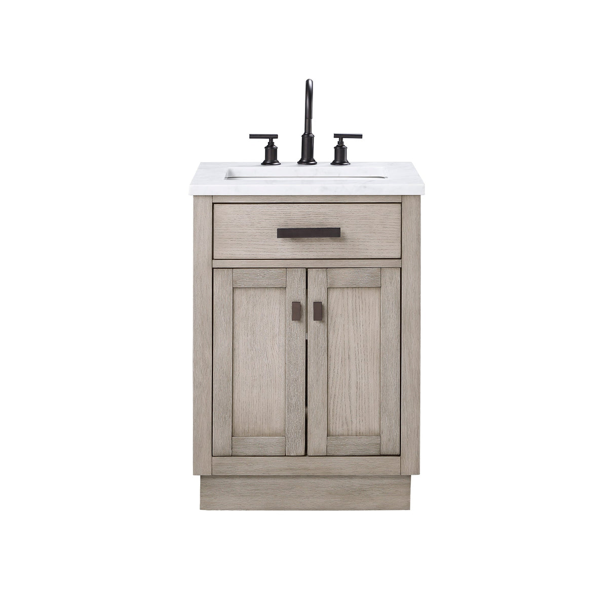 WATER CREATION Chestnut 24 In. Single Sink Carrara White Marble Countertop Vanity In Grey Oak