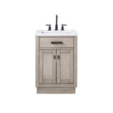 WATER CREATION Chestnut 24 In. Single Sink Carrara White Marble Countertop Vanity In Grey Oak