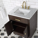 WATER CREATION Chestnut 30 In. Single Sink Carrara White Marble Countertop Vanity In Brown Oak