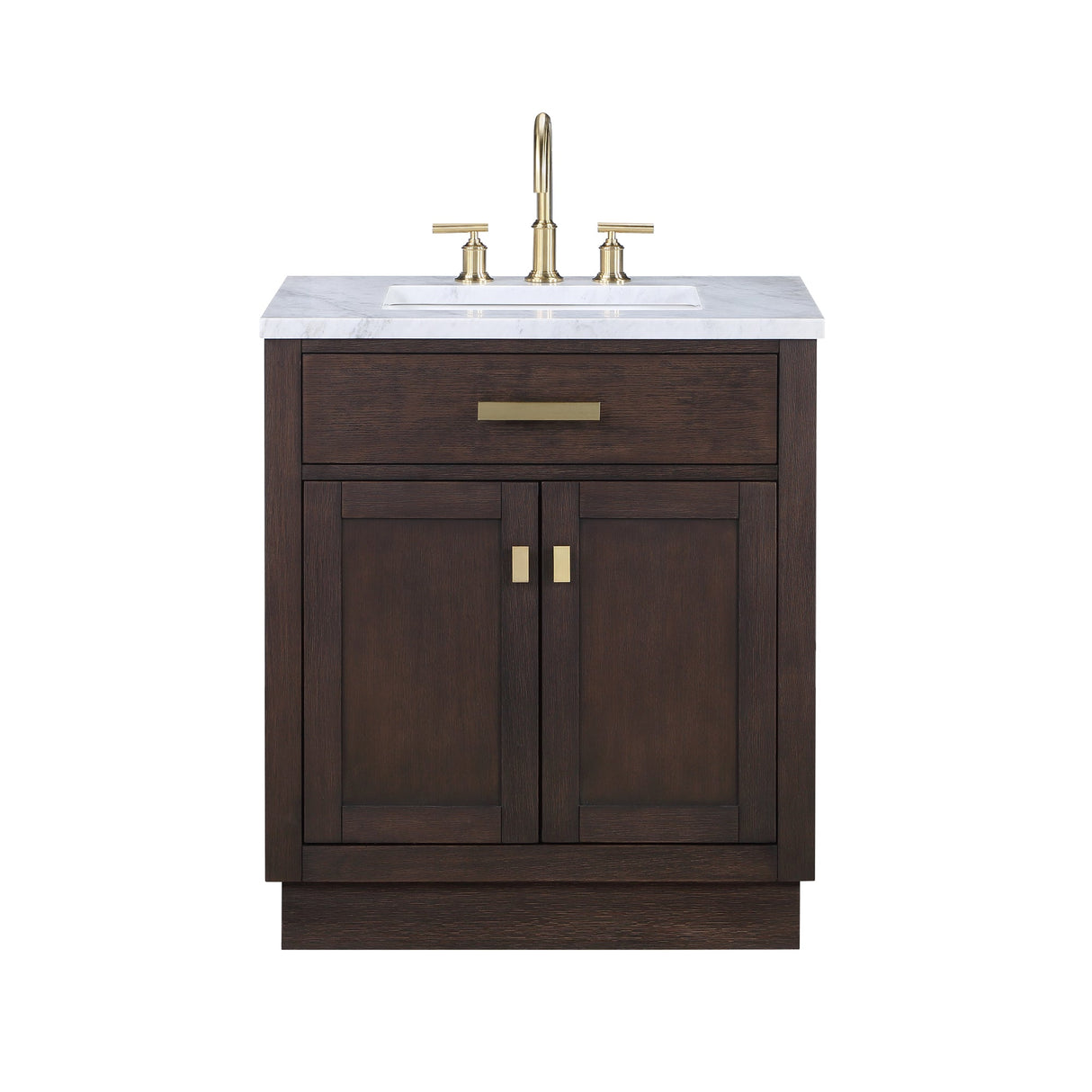 WATER CREATION Chestnut 30 In. Single Sink Carrara White Marble Countertop Vanity In Brown Oak