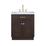 WATER CREATION Chestnut 30 In. Single Sink Carrara White Marble Countertop Vanity In Brown Oak