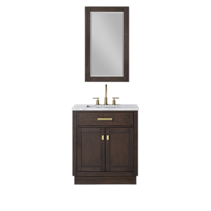 Water Creation Bathroom Vanity Vanity and Mirror WATER CREATION Chestnut 30 In. Single Sink Carrara White Marble Countertop Vanity In Brown Oak