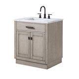 WATER CREATION Chestnut 30 In. Single Sink Carrara White Marble Countertop Vanity In Grey Oak