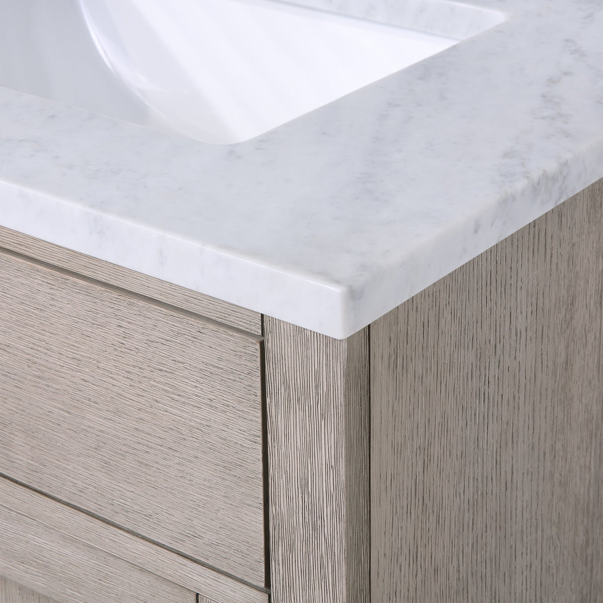 WATER CREATION Chestnut 30 In. Single Sink Carrara White Marble Countertop Vanity In Grey Oak