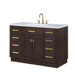 WATER CREATION Chestnut 48 In. Single Sink Carrara White Marble Countertop Vanity In Brown Oak