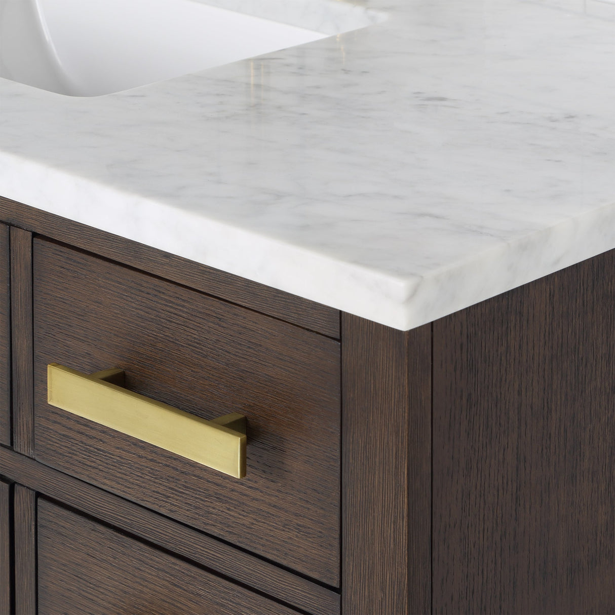 WATER CREATION Chestnut 48 In. Single Sink Carrara White Marble Countertop Vanity In Brown Oak