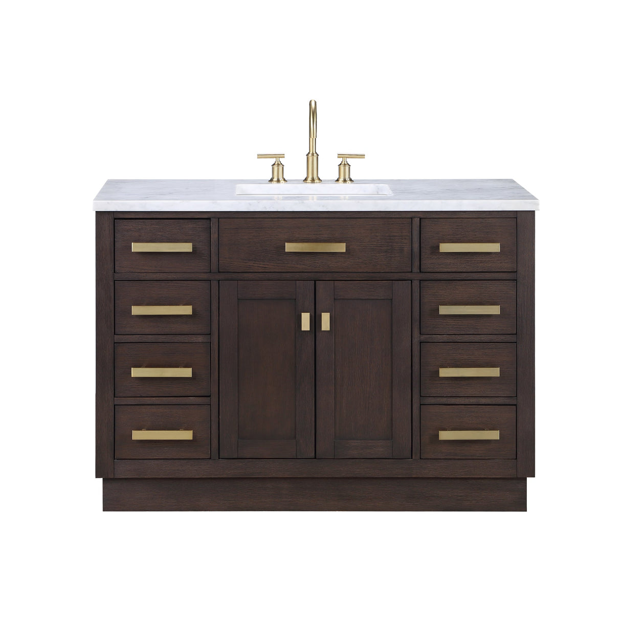 Water Creation Bathroom Vanity Vanity Only WATER CREATION Chestnut 48 In. Single Sink Carrara White Marble Countertop Vanity In Brown Oak