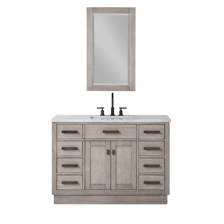 Water Creation Bathroom Vanity Vanity and Mirror WATER CREATION Chestnut 48 In. Single Sink Carrara White Marble Countertop Vanity In Grey Oak